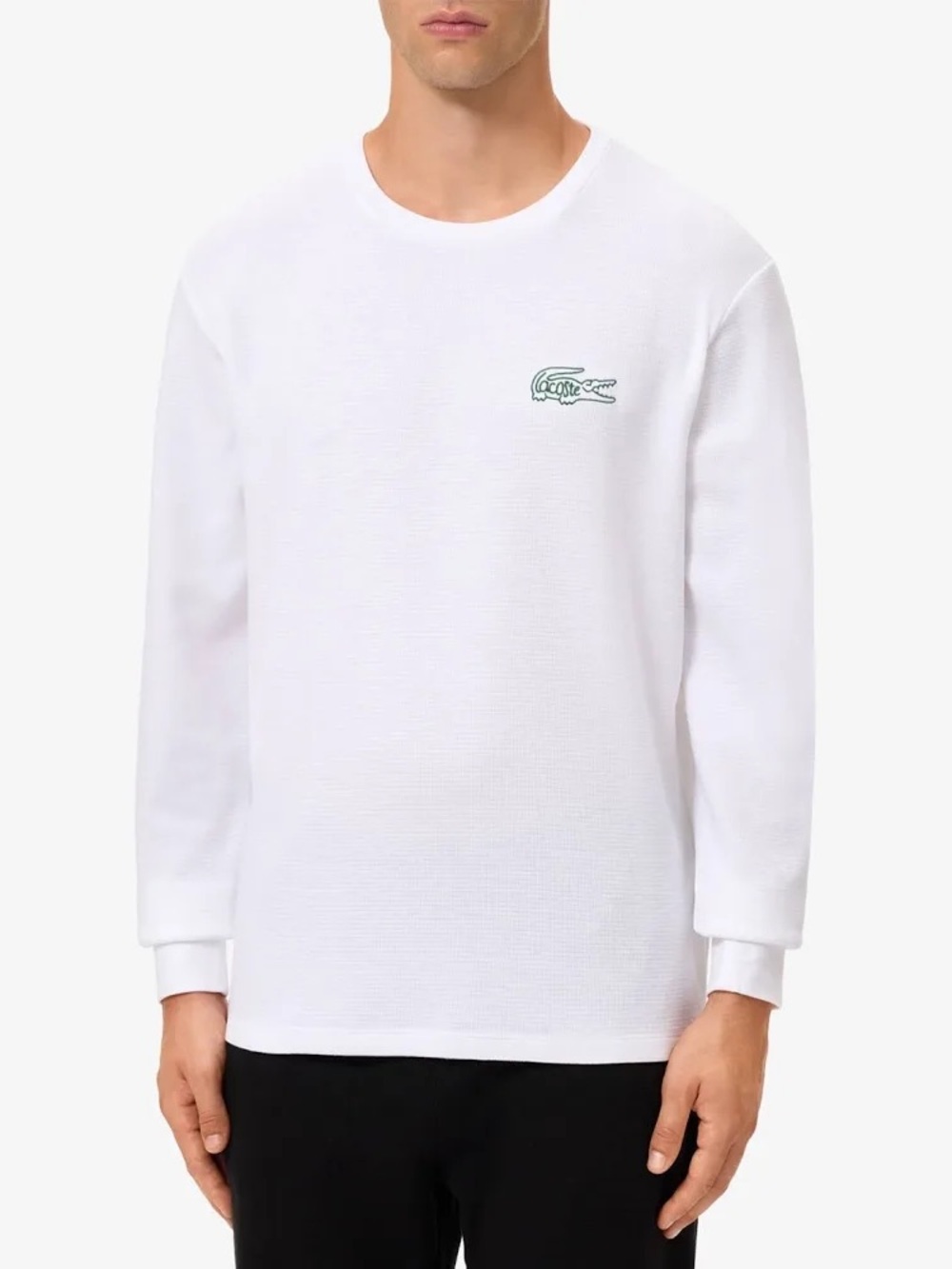 New Lacoste Men XL White Thermal Waffle Knit Long Sleeve Shirt Crocodile Logo